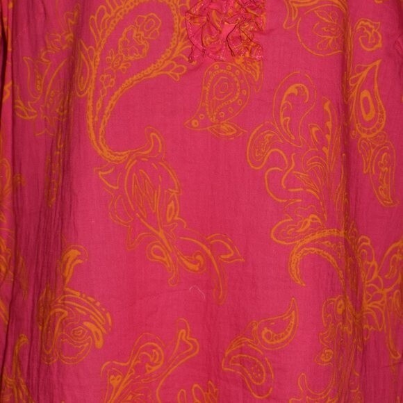 J McLaughlin Hot Pink Paisley Blouse Small V Neck Cotton Boho Tunic Top - Picture 5 of 15